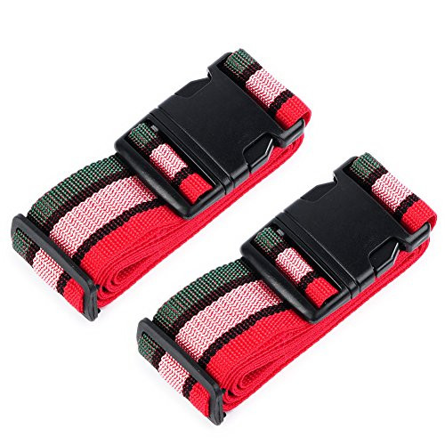 HOLLY TRIP Pack of 2 Luggage Straps Adjustable Luggage Strap Belts Travel Bag Accessories For 20"-32" Suitcase With Address Tag Multicolor
