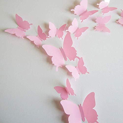 36PCS Butterfly Wall Decals - 3D Butterflies Wall Stickers Removable Mural Decor Wall Stickers Decals Wall Decor Home Decor Kids Room Bedroom Decor Living Room Decor -Pink-