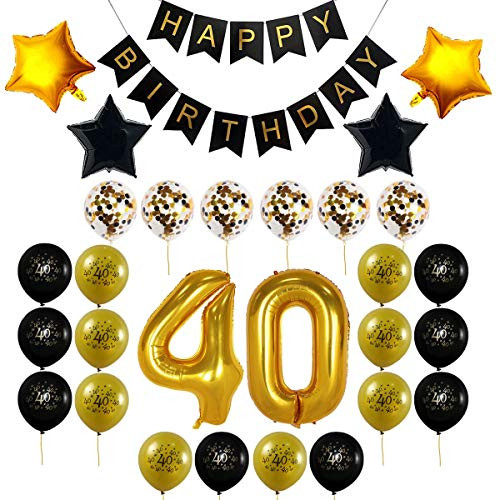decocheer 40th Birthday Decorations Gift for Men Women Party Supplies - 40th Birthday Balloons, Happy Birthday Banner, 40 Gold Number Balloons, Black and Gold Balloons decocheer 40th Birthday Decorations Gift for Men Women Party Supplies - 40th Birthday Balloons, Happy Birthday Banner, 40 Gold Number Balloons, Black and Gold Balloons
