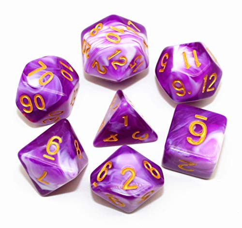Dice Purple White Polyhedral DND Dice Set Fit Dungeons and Dragons-D and D- RPG Pathfinder Role Playing Games 7 Dice Set with Dice Bag Dice Purple White Polyhedral DND Dice Set Fit Dungeons and Dragons-D and D- RPG Pathfinder Role Playing Games 7 Dice Set with Dice Bag