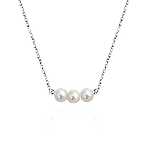 Sttiafay Pearl Choker Necklace Thin Italian Box Chain Necklace Fake Pearl Beaded Collar Pendant Jewelry for Women and Girls