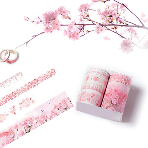 Washi Tape 7 Rools Cute Floral Blossom Masking Tape Decorative Adhesive Tape Sticky Paper Tape for DIY Decorative Craft Gift Wrapping Scrapbook Nordic -Romantic Cherry Blossoms-