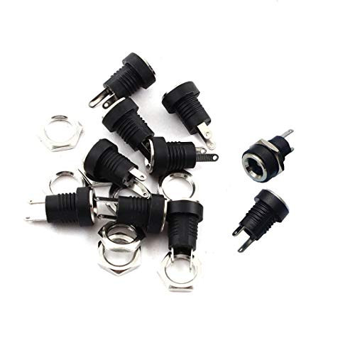 QMseller 10Pcs 2.1mm x5.5mm 2 Pins DC Power Jack Female Panel Mounting Connector Socket