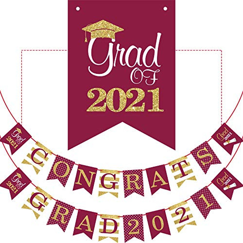 2021 Graduation Banner - No DIY Required Graduation Decorations Party Supplies Grad Banner for College High School Party -Maroon-