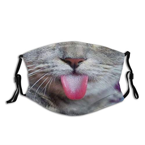 Cat Sticking Out Tongue Face Mask With Filter Pocket Washable Reusable Face Bandanas Balaclava With 2 Pcs Filters
