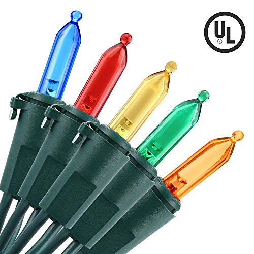 BRC Holiday 100 ct Multicolored Indoor and Outdoor Mini Lights, Green Wire, LED M5 Lights, UL Listed and Approved