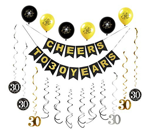 30th Birthday Party Decorations Kit - Cheers to 30 Years Banner Bunting Garland, Sparkling Celebration 30 Hanging Swirls, Number 30th Balloons, Perfect for 30 Years Old Birthday 30th anniversary Party Decorations by Ucity 30th Birthday Party Decorations Kit - Cheers to 30 Years Banner Bunting Garland, Sparkling Celebration 30 Hanging Swirls, Number 30th Balloons, Perfect for 30 Years Old Birthday 30th anniversary Party Decorations by Ucity