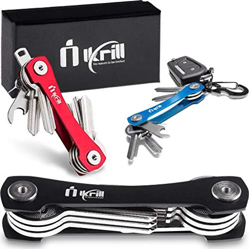 Smart Key Holder Key Chain Pocket Key Keeper and Compact Key Organizer up to 20 Keys with Stainless Steel Screws, Sim & Bottle Opener, Carabiner, Expansion Keys Pack (Black)