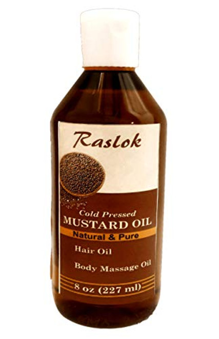 Raslok Mustard Oil - Brassica Juncea - Mustard Seed Oil - Unrefined - For Hair Growth - For Skin - For Massage - 100 percent Pure Natural - Cold Pressed Mustard Oil 8 fl oz