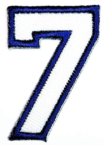 PARITA 1.5 INCH. White Blue No.7 Number 7 Patch Numbers 0-9 Letter School Zero to Nine Symbol Counting Sew Iron on Embroidered Patch Craft Clothes -Number Seven-