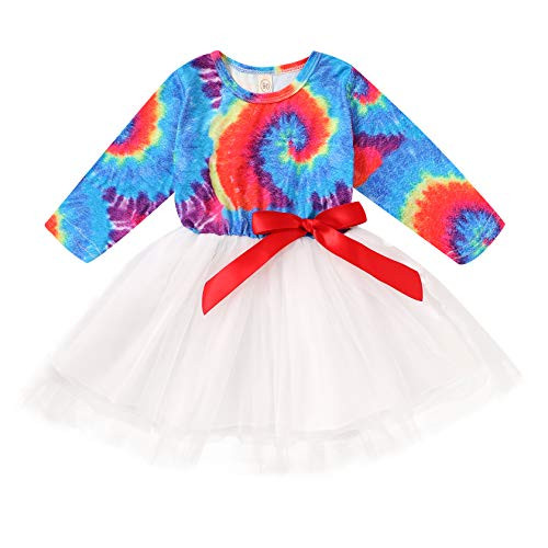 Toddler Girl Fall Dress Baby Long Sleeve Tie-Dye Printed Dress Tulle Princess Dresses Outfits -Blue#Red 3-4 Years- Toddler Girl Fall Dress Baby Long Sleeve Tie-Dye Printed Dress Tulle Princess Dresses Outfits -Blue#Red 3-4 Years-