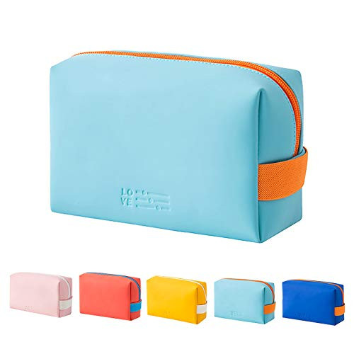 Small Makeup Bag Travel Cosmetic Bag for Women Girls Zipper Pouch Makeup Organizer Bag PU Leather Waterproof Cute Toiletry Bags-light blue-