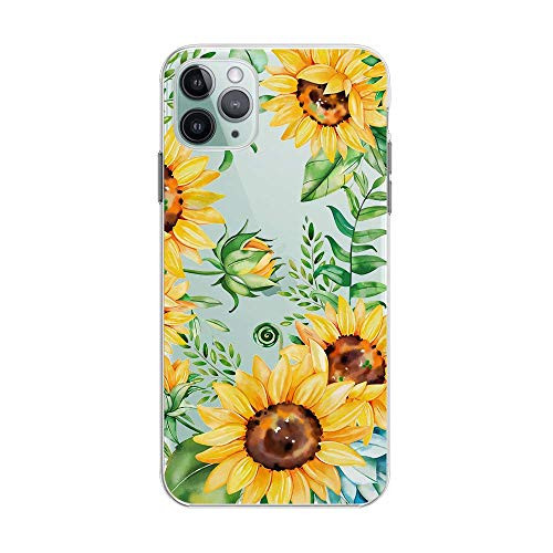 FancyCase Compatible with iPhone 12 Mini -5.4 inch--Flower Pattern Soft Silicone Protective Transparent iPhone 12 Mini Case -Big Sunflowers-