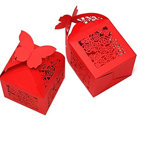 KAZIPA 50pcs Laser Cut Wedding Gift Boxes, 2.2''x2.2''x2.2'' Butterfly Favor Boxes, Wedding Candy Boxes for Wedding Favors Bridal Shower Decoration Birthday Party Favors Baby Shower(Red) KAZIPA 50pcs Laser Cut Wedding Gift Boxes, 2.2''x2.2''x2.2'' Butterfly Favor Boxes, Wedding Candy Boxes for Wedding Favors Bridal Shower Decoration Birthday Party Favors Baby Shower(Red)