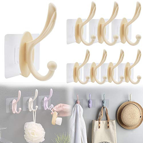 Adhesive Coat Hooks Wall Mounted  8 Pcs Wall Coat Hooks for Hanging Heavy Duty Closet Hook Hooks for Hanging Towels Sticky Hanging Wall Hangers for Bathrooms Kitchen Utensils