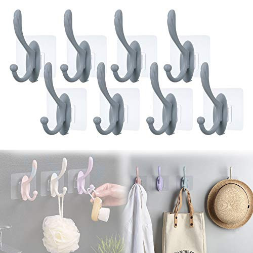 Wall Hooks for Hanging 8 Pcs Coat Hook Adhesive Hooks for Hanging Heavy Duty Wall Hooks Hooks for Hanging Towels Sticky Hanging Wall Hangers for Bathrooms Kitchen Utensils