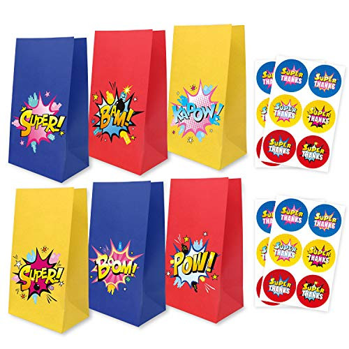 Superhero Party Goodie Bags with Thank You Stickers, Favor Bags Candy Bags Treat Bags Gift Bags for Boys & Girls Birthday Party, Theme Party Supplies Decorations, Set of 24