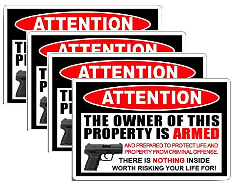 Security Warning Sticker Decal Gun Handgun Pistol - Owner of This Property is Armed Window Sticker Door