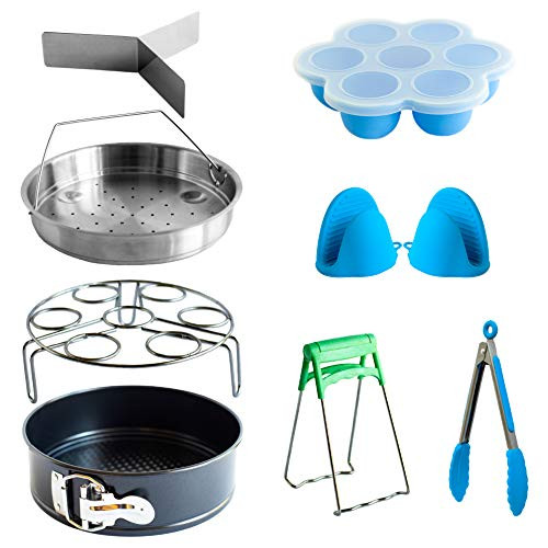 8-Piece Accessories Set for Instant Pot 5,6,8 Qt with Steamer Basket, Springform Pan, Egg Steamer Rack, Egg Bites Mold, Oven Silicone Mitts, Food Kitchen Tongs, Bowl Clip, Pressure Cooker cookware 8-Piece Accessories Set for Instant Pot 5,6,8 Qt with Steamer Basket, Springform Pan, Egg Steamer Rack, Egg Bites Mold, Oven Silicone Mitts, Food Kitchen Tongs, Bowl Clip, Pressure Cooker cookware