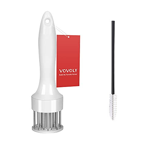 Vovoly Meat Tenderizer Tool with 24 Pin Ultra Sharp Stainless Steel Needle Kitchen Cooking Meat Tenderizer for Tenderizing Steak  and  ChickenBBQ and Marinade No More Hammer or Mallet Pounding?White?
