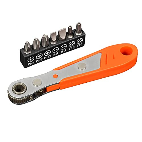 TEKPREM 1-4 Mini Ratchet Wrench Screwdriver Bit Set with Small Low Profile Ratchet Driver Handle and 7-Piece Torx Phillips  and  Flathead Multi Bit Sets