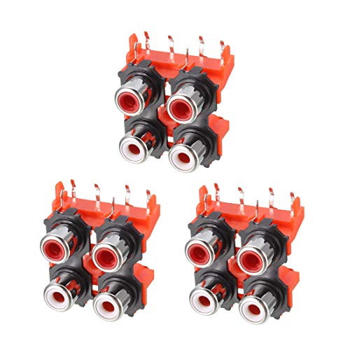 uxcell PCB Panel Mount 4 RCA Socket Female Jack Audio Video AV Connector Red 6pins 3Pcs