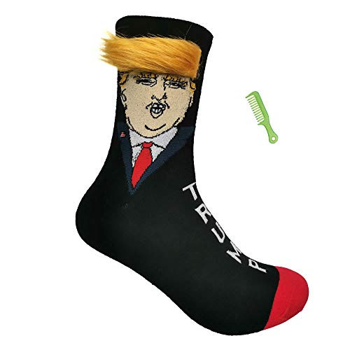 RBXX Socks with Faces On Them Trump Socks with Hair and Comb Gift Novelty Gifts Gag Gifts Funny Donald Trump Hair Sock for Men and Women Black Large