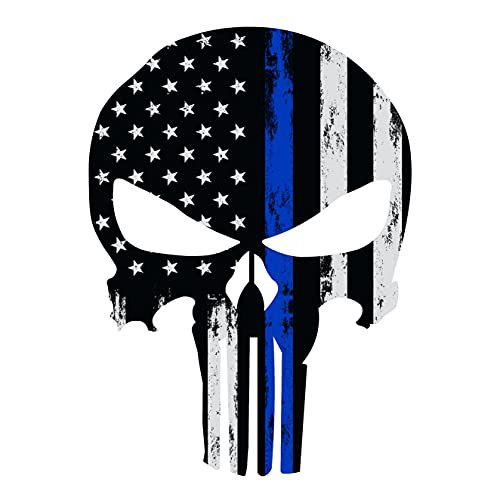 GRITKULTURE Punisher Skull 5.5 Inch X 4 Inch Thin Blue Line Punisher Window Decal Sticker Police Blue Line Sticker 2X3 US American Flag Decal Packs Flag Black American Cops Stickers for Cars Back the Blue Flag Jeep Texas Decals Car Stickers Bumper La