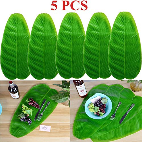 Linkhome 5 PCS Large Artificial Tropical Banana Leaves, 22 by 11inch,Hawaiian Luau Party Jungle Beach Theme Decorations for Table Decoration Accessories Linkhome 5 PCS Large Artificial Tropical Banana Leaves, 22 by 11inch,Hawaiian Luau Party Jungle Beach Theme Decorations for Table Decoration Accessories