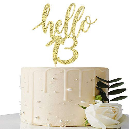 Hello 13 Cake Topper  13th Birthday - 13th Anniversary Party Cake Decoration 13th Birthday - 13th Anniversary Party Decorations Supplies -Gold Hello 13- Hello 13 Cake Topper  13th Birthday - 13th Anniversary Party Cake Decoration 13th Birthday - 13th Anniversary Party Decorations Supplies -Gold Hello 13-