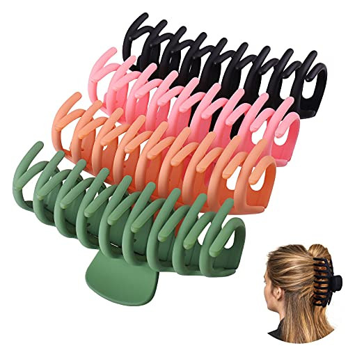 GLAMFIELDS Big Hair Claw Clips 4.3 Inch Nonslip Large Matte Claw Clip for Women and Girls Thin Hair Strong Hold Hair Clips for Thick Hair 4 Pack