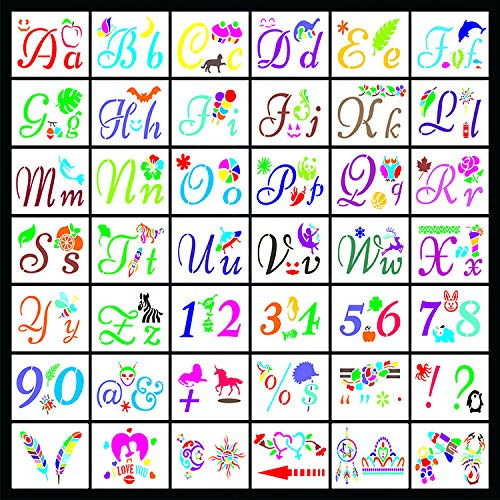 Lasting Charm Plastic Alphabet Letter Number Drawing Painting Stencils Scale Template Sets for Bullet Journal Stencil Planner-Scrapbook-DIY Painting Craft Projects -B- 42Pcs-