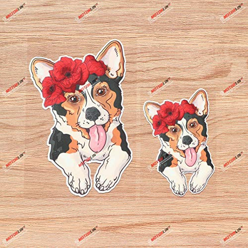 Pembroke Welsh Corgi Dog Flower Vinyl Decal Sticker - 2 Pack Glossy 4 Inches 6 Inches - for Car Boat Laptop 09040