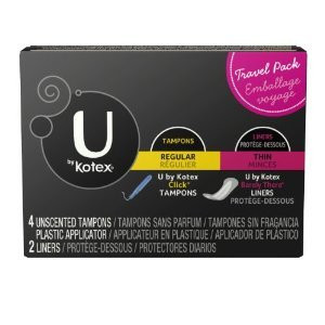 U by Kotex 4 Regular Tampons and 2 Thin Liners Travel Pack -2 Pack-