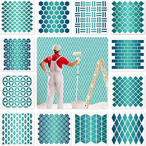 12 Sets Geometric Honeycomb Stencils Painting Art Templates Stencils for Scrapbooking Drawing Tracing DIY Furniture Wall Floor Decor -6 x 6 Inch-