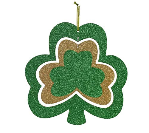 St Patrick's Day Decorations Wall Sign Hanging Door Decor Happy St Patrick Decoration Shamrock -Green  and  Gold-