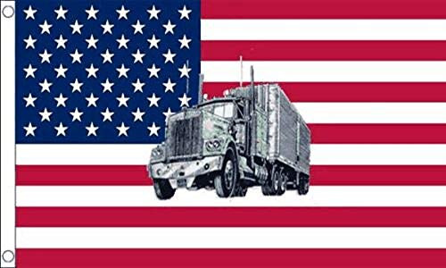 ANCONINE US Flag with Truck Lorry 3x5FT-Vivid Colors and UV Fading ResistanceDouble Stitched-Polyester and Flags with Brass GrommetsSuitable for The Breeze Area.