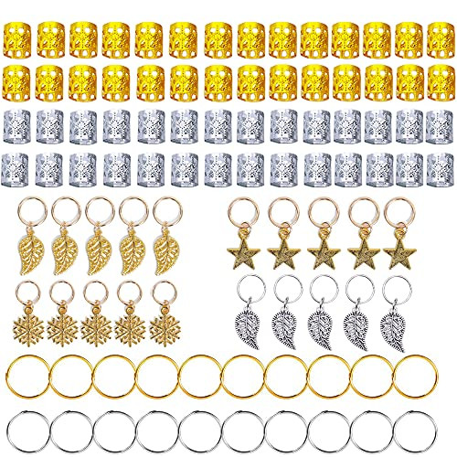 180Pcs Hair Cuffs Dreadlocks Beads Hair Accessory Pendant Loc Jewelry Clips Hair Rings Metal Cuffs for Braiding Hair Decoration
