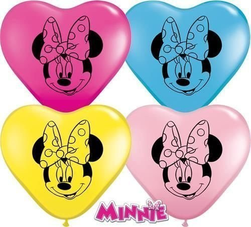Minnie Mouse Face Assorted Qualatex 6 Heart Shaped Latex Balloons x 10 by Mickey  and  Minnie Mouse
