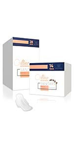 Aline Feminine Sanitary Night Pads for Women Eco Friendly Super Absorbent with Wings Unscented Hypoallergenic Regular Length - 28 Count-