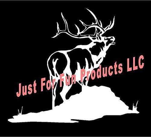 Just For Fun 6 x 5.25 Elk on Mountain Hunt Rack Antler Vinyl Die Cut Decal Bumper Sticker Windows Cars Trucks laptops etc