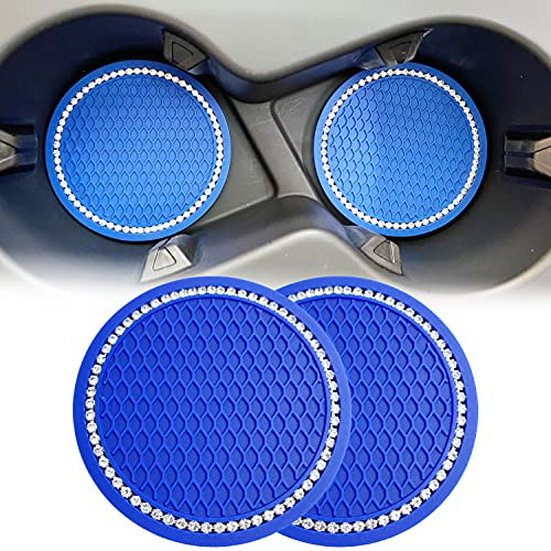 SHENGYAWAUTO Car Interior Accessories Cup HolderAnti Slip Cup Mat Insert for All Brands of Cars 2 Packs2.75 inch Bling Cup Dark Blue