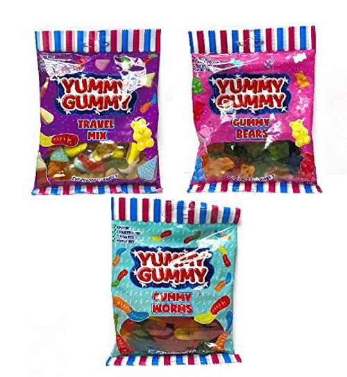 Yummy Gummy Travel Gummies Gummy Bears Gummy Worms Mix Pack of 3