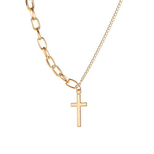 YienDoo Simple Cross Necklace Asymmetric Chain Cross Pendant Necklace Paperclip Chain Fashion Jewelry for Women and Girls -Gold-
