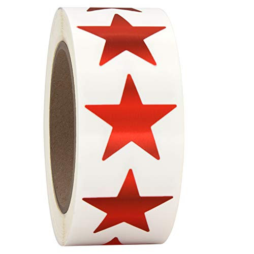 1" Metallic Red Star Shape Foil Sticker Labels 500 Labels per Roll 1 Roll 1 Inch Diameter
