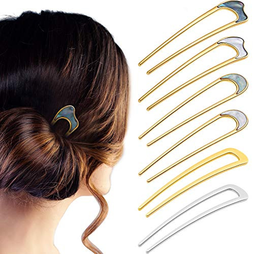 Canlierr 6 Pieces Simple Metal U Shaped Hair Pin French Style Hairpins Fork Sticks 2 Prong Updo Chignon Pins Hair Accessories for Long Hair Women Girls Canlierr 6 Pieces Simple Metal U Shaped Hair Pin French Style Hairpins Fork Sticks 2 Prong Updo Chignon Pins Hair Accessories for Long Hair Women Girls