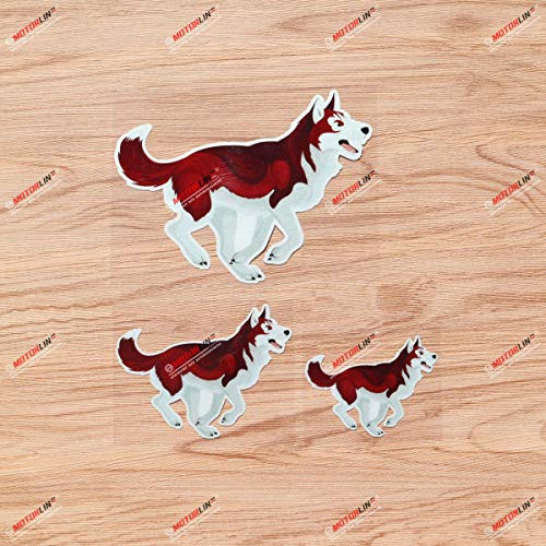Husky Dog Running Red White Vinyl Decal Sticker - 3 Pack Reflective 3 Inches 4 Inches 6 Inches - for Car Boat Laptop Cup Phone 09040