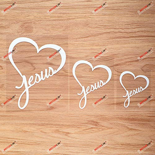 Jesus Heart Christian God Christ Handwriting Vinyl Decal Sticker - 3 Pack White 3 Inches 4 Inches 6 Inches - No Background for Car Boat Laptop Cup Phone