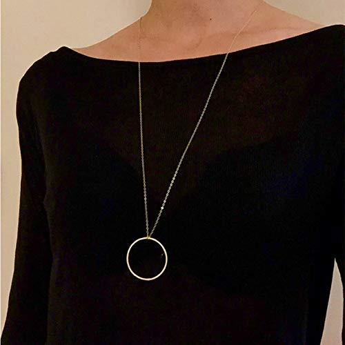 YienDoo Fashion Circle Pendant Necklace Chain Dainty Large Hoop Pendant Long Necklace Minimalist Charm Jewelry for Women and Girls -Gold-