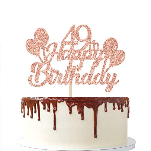 Rose Gold Glitter Happy 49th Birthday Cake Topper - 49 and Fabulous Hello 49-Cheers To 49 Years - 49th Birthday-49th Balloon Party Decorations Supplies